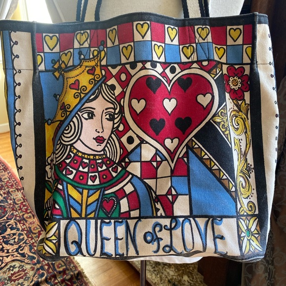 Brighton Queen of Love Poker Vegas Canvas Cotton Tote Purse Beach Bag - Picture 1 of 8
